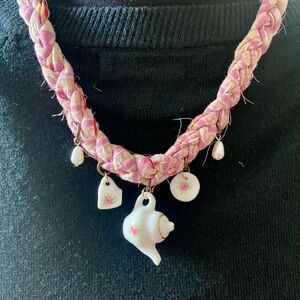 One of a kind Upcycled Cottage Core Kantha Charm Necklace